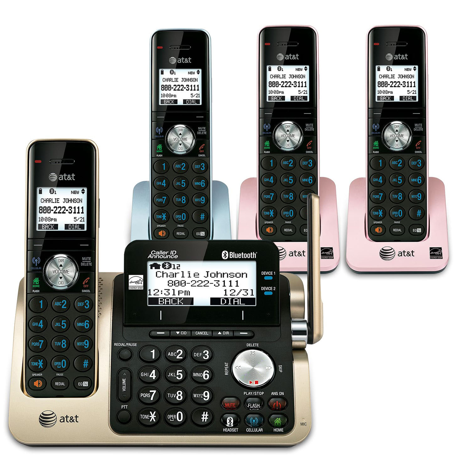 4 handset Connect to Cell™ answering system with dual caller ID/call waiting - view 1
